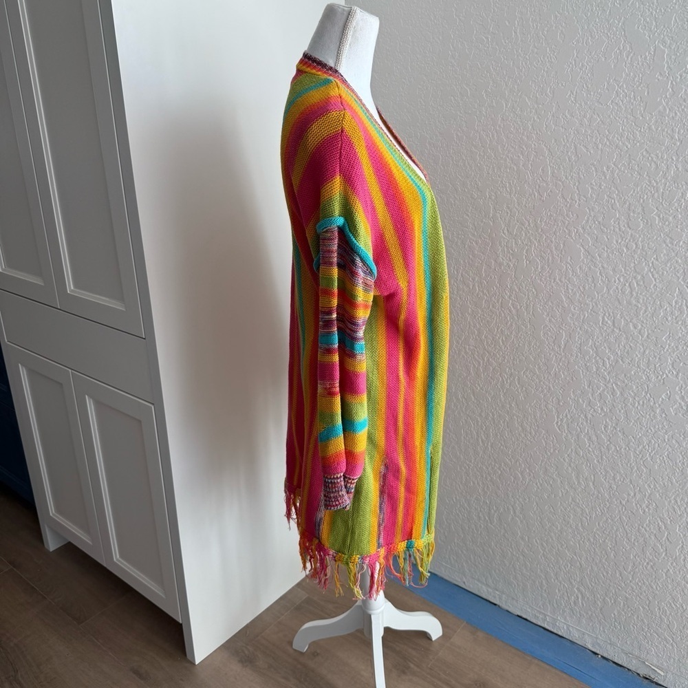 Umgee Multicolor Striped Cardigan Size Medium Boho Hippie Festival Colorful Cozy - Picture 3 of 6